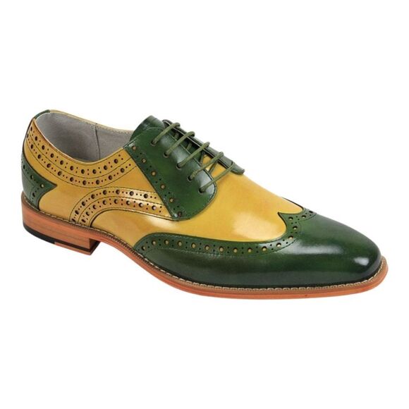 GIOVANNI MEN'S GREEN/SCOTCH LEATHER WING TIP DRESS SHOE. TROY. - Picture 2 of 9